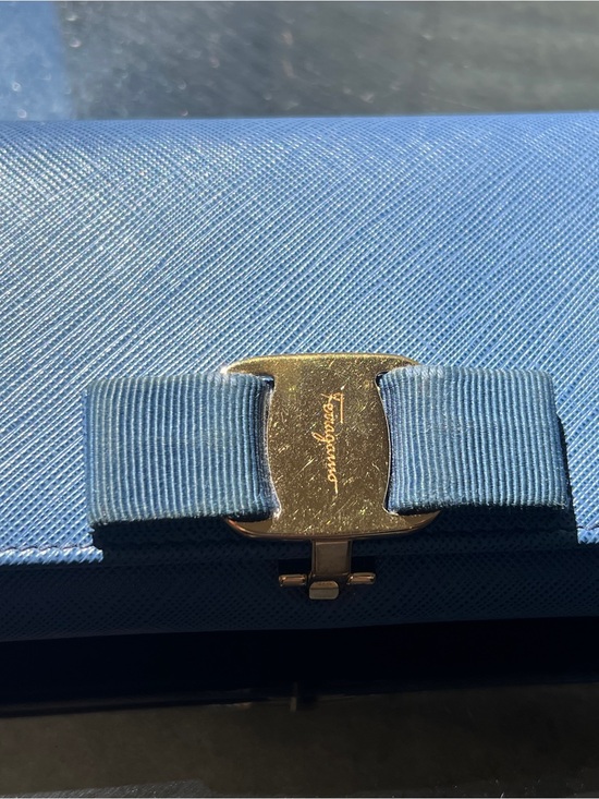 Salvatore Ferragamo Handbags - Salvatore Ferragamo Blue Vara Bow Leather Clutch